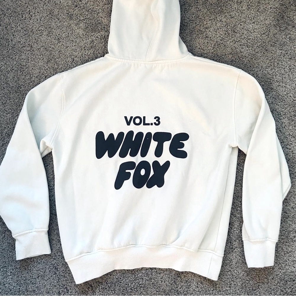White Fox Hoodie with Black Print